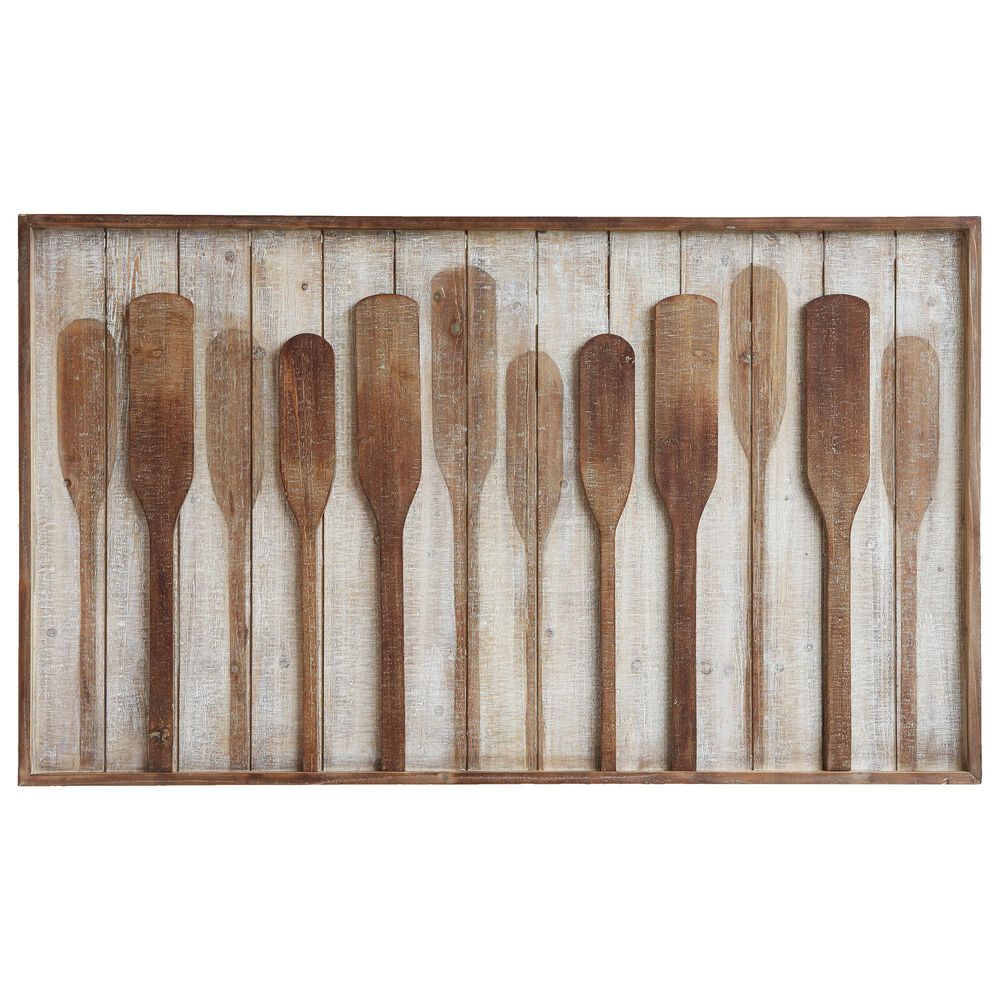Creative Coop 47.25" x 28" Framed Wall Decor with Raised Paddles in Brown, , large