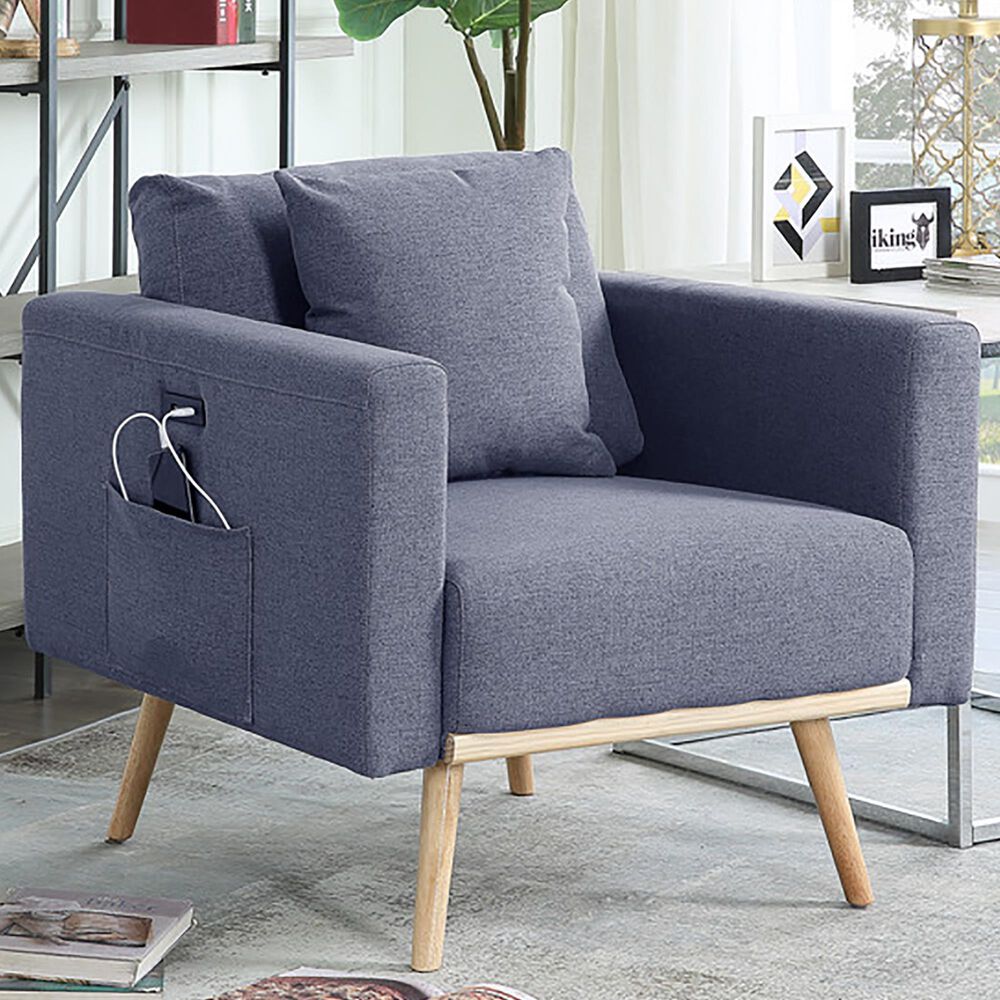 HOMLUX Accent Chair with USB Ports, Pockets and Pillow in Dark Gray, , large