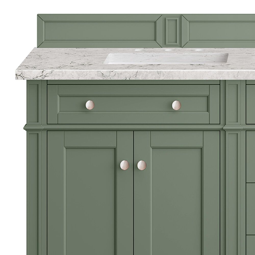 James Martin Vanities Brittany 72&quot; Double Bathroom Vanity in Smokey Celadon with 3 cm Eternal Jasmine Pearl Quartz Top and Rectangular Sinks, , large