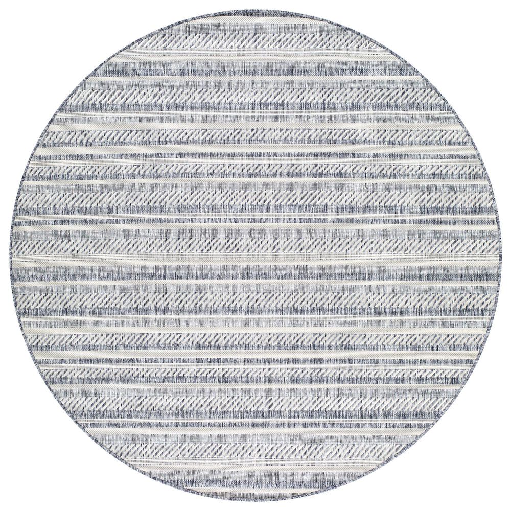 Surya Eagean EAG-2407 Navy, Blue, Pale Blue, Oatmeal, Gray, Off-White and Taupe 7&#39;10&quot; Round Indoor/Outdoor Area Rug, , large