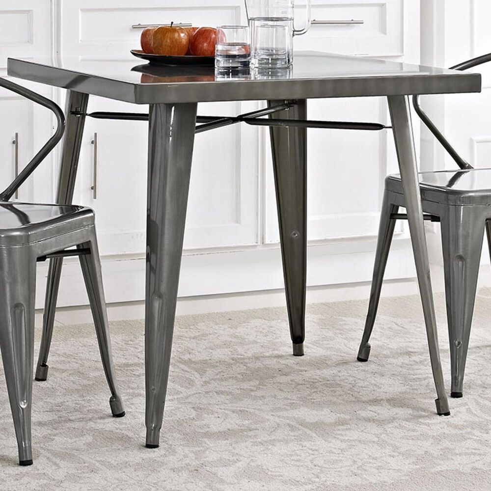 Modway Alacrity Metal Square Dining Table in Gunmetal - Table Only, , large