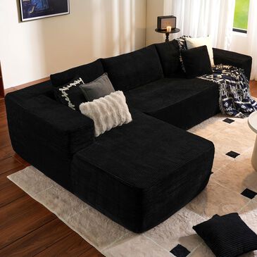 HOMLUX 104" Cloud Sectional Couch Upholstered Modular Sofa with Left L-Shape Chaise, Corduroy Fabric in Black, , large