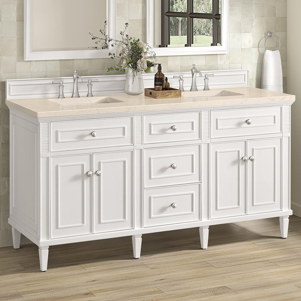 James Martin Vanities Lorelai 72&quot; Double Vanity in Bright White with 3 cm Eternal Marfil Quartz Top, , large