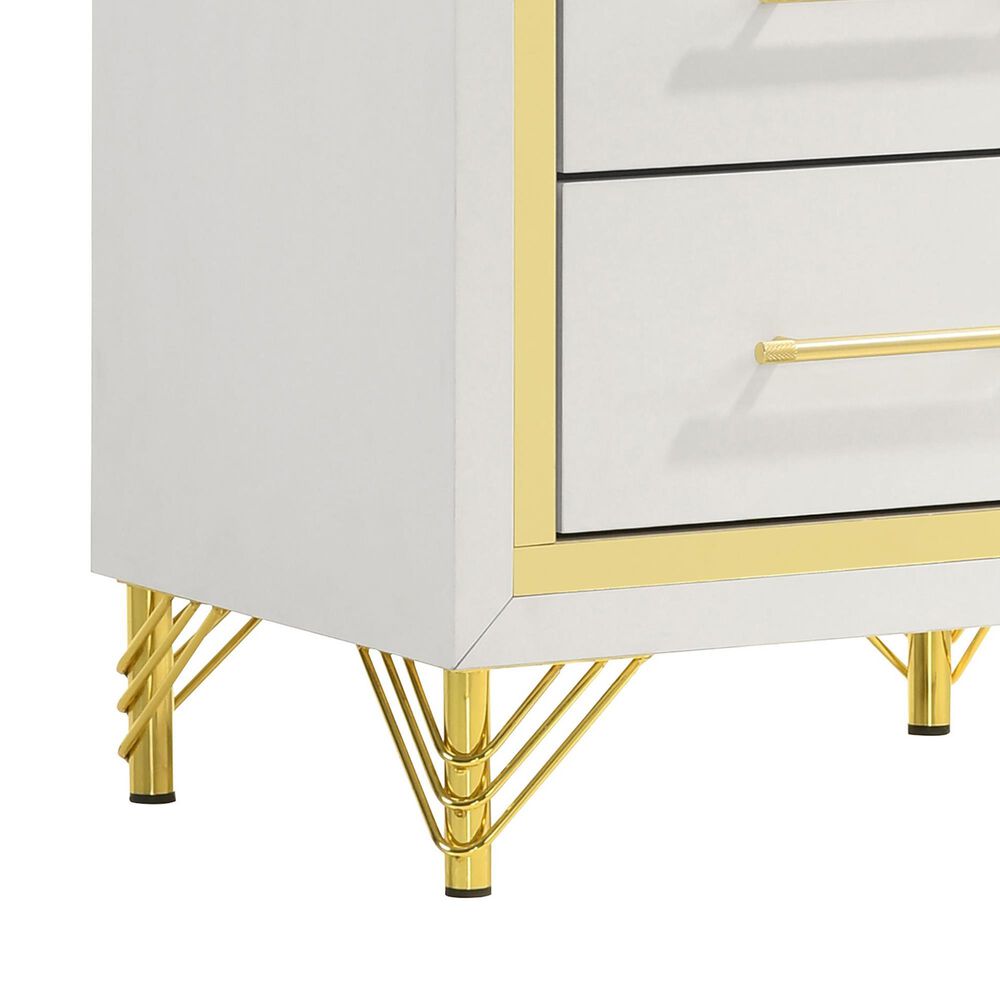 Pacific Landing Lucia 2-Drawer Nightstand in Bright White and Gold, , large