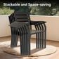Hearth and Haven 5-Piece Outdoor Metal Dining Set with Stackable Chairs and Round Slatted Table in Black, , large