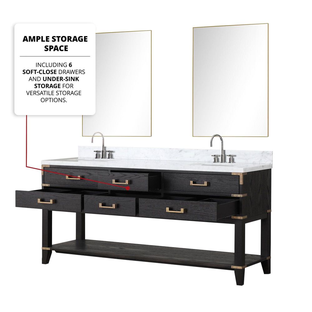 Lexora Home Norwalk 72&quot; Double Bathroom Vanity in Black Oak with White Cultured Marble Top  and Rectangle Sink, , large