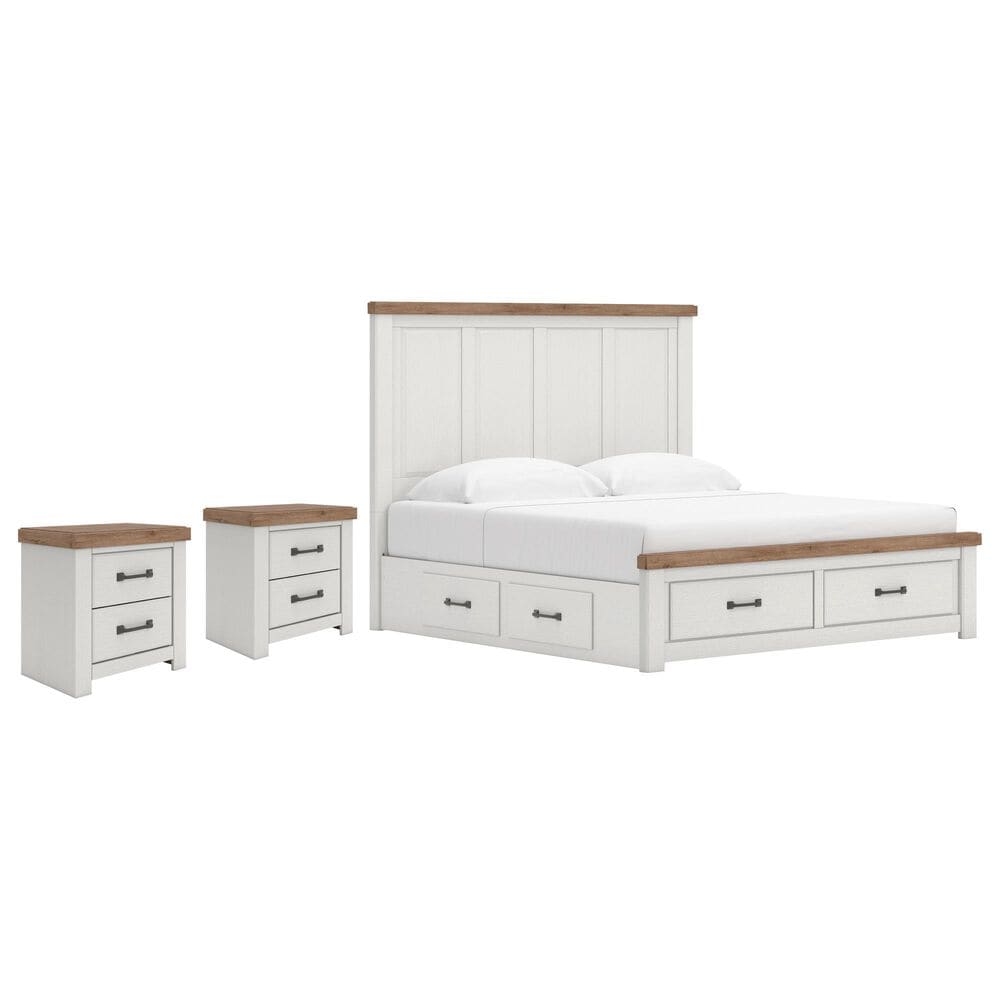 Ashley Savonport King Storage Bed with 2 Nightstands in White and Brown, , large