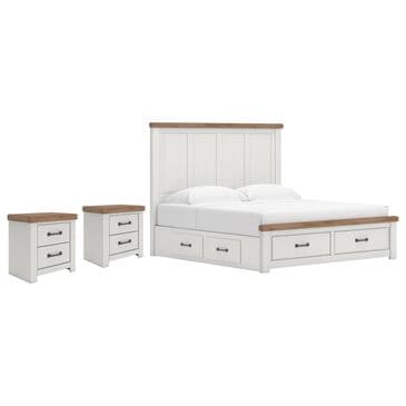 Ashley Savonport King Storage Bed with 2 Nightstands in White and Brown, , large