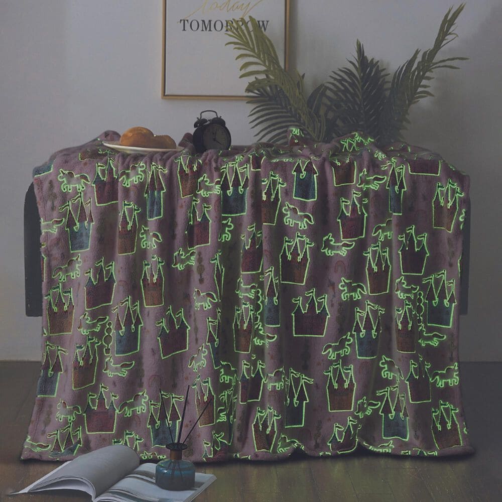 Duke Imports Regal Comfort Castles and Unicorns Glow Throw in Pink, , large