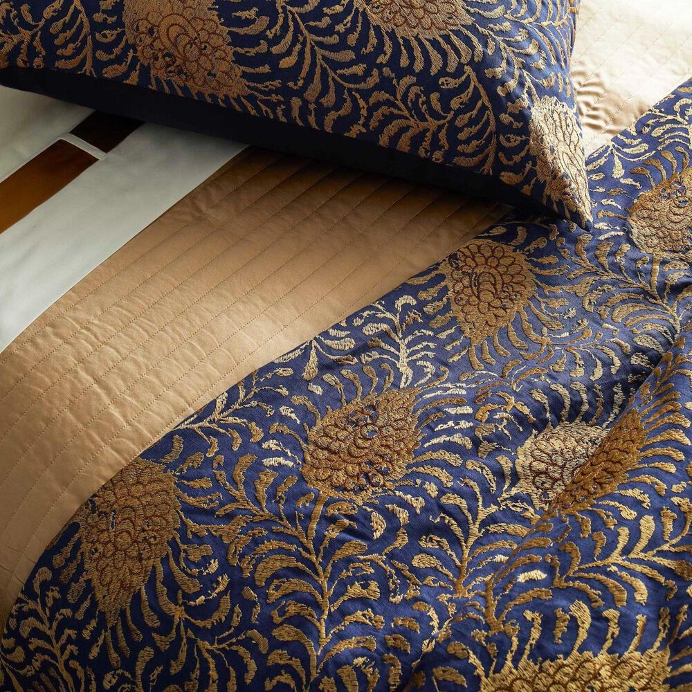 Ann Gish Kinrande 50" x 96" Throw in Marine and Gold, , large