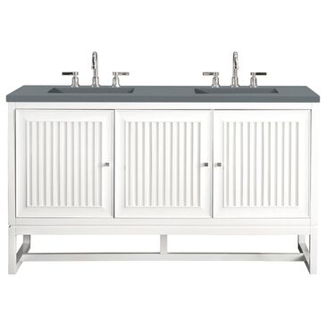 James Martin Athens 60" Double Bathroom Vanity in Glossy White with 3 cm Cala Blue Quartz Top and Rectangular Sinks, , large