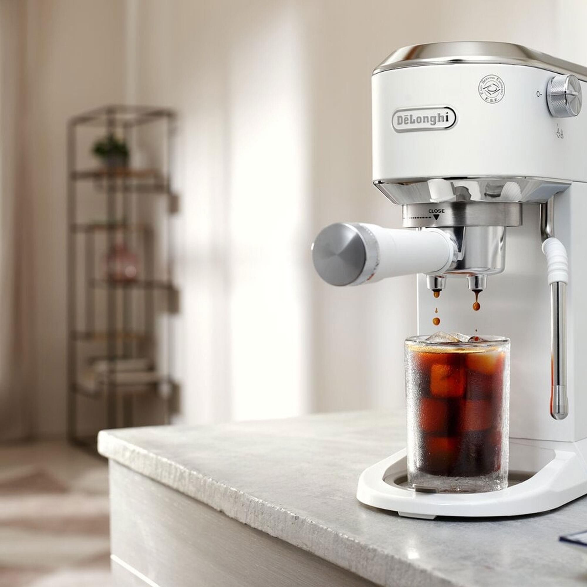 DeLonghi Dedica Duo 35 Oz Espresso Machine with Cold Brew in Vanilla