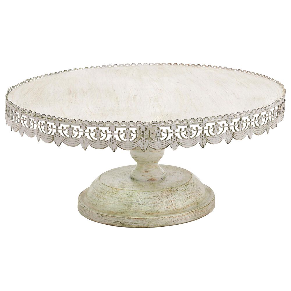 Maple and Jade Floral Cake Stand with Lace Inspired Edge in Distressed Cream, Black and Brown, , large