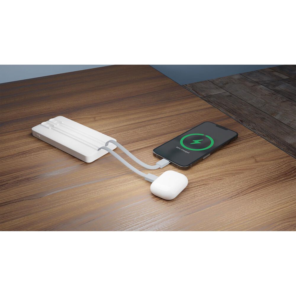 POM Gear PD 10,000Mah Portable Battery with Built-In Type C and Lighting Cables in White, , large