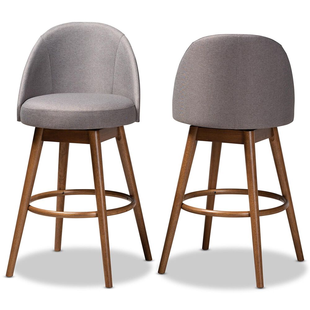 Baxton Studio Carra Swivel Bar Stool with Grey Cushion in Walnut (Set of 2), , large
