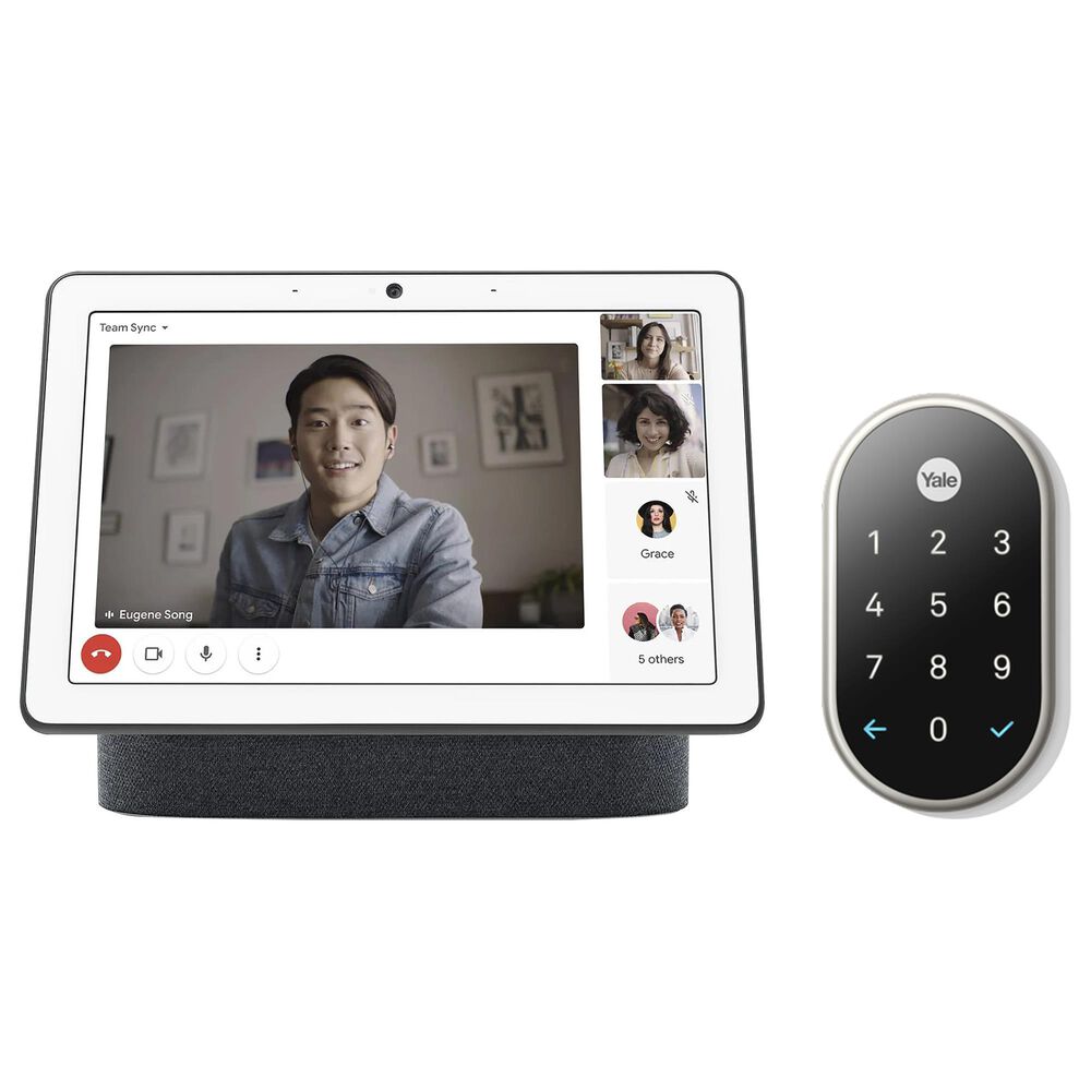 HP Nest Hub Max - Charcoal + Yale Lock Electronic Deadbolt in Satin Nickel, , large