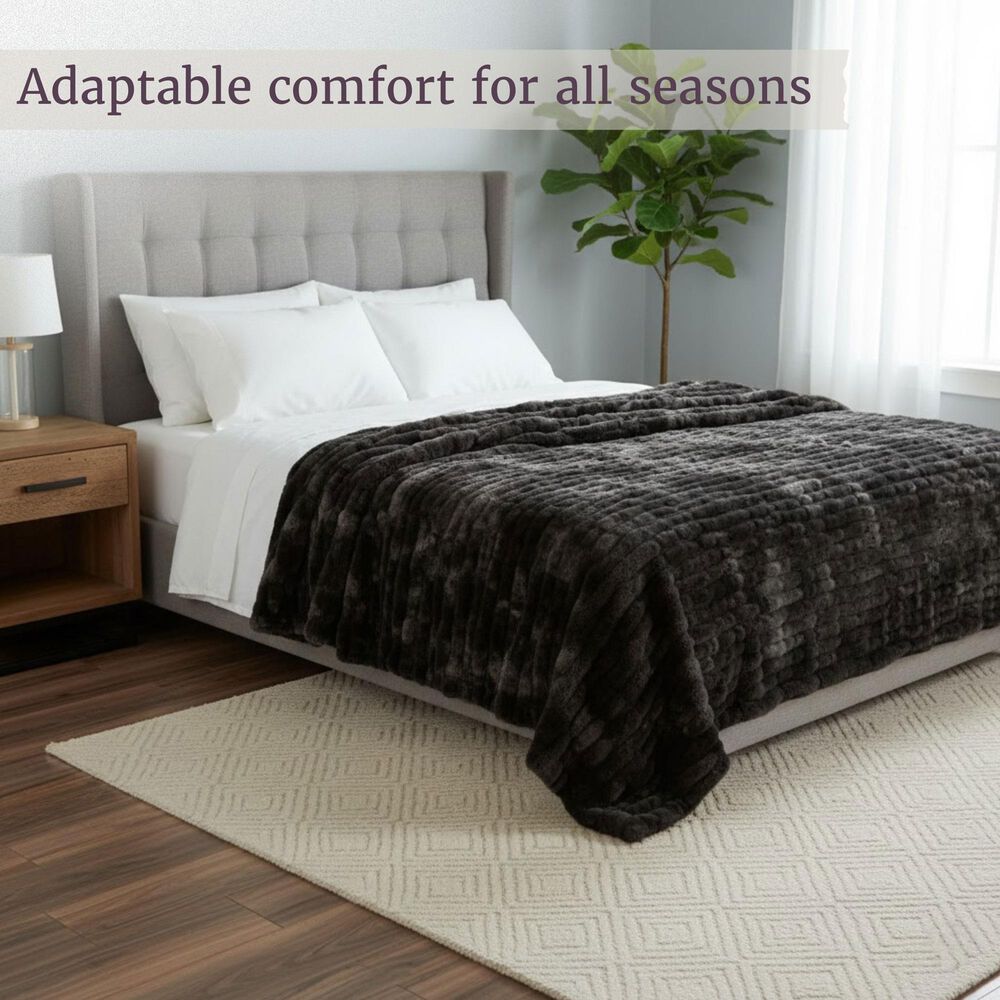 Timberlake 60" x 80" Ruched Faux Fur Throw Blanket in Black, , large