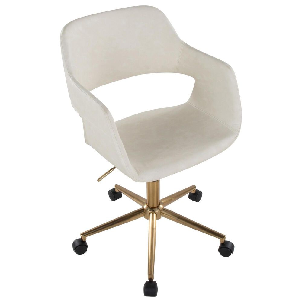 Lumisource Margarite Task Chair with Cream Faux Leather Cushion in Gold, , large