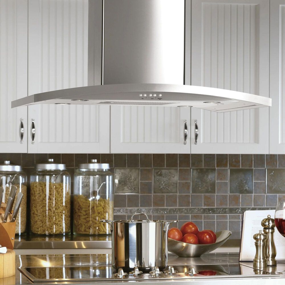 GE Profile 36" Island Mount Chimney Range Hood in Stainless Steel, , large
