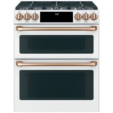 Cafe 30" Slide-IN Front Control Dual-Fuel Double Oven with Convection Range in Matte White with Brushed Bronze Handle, , large