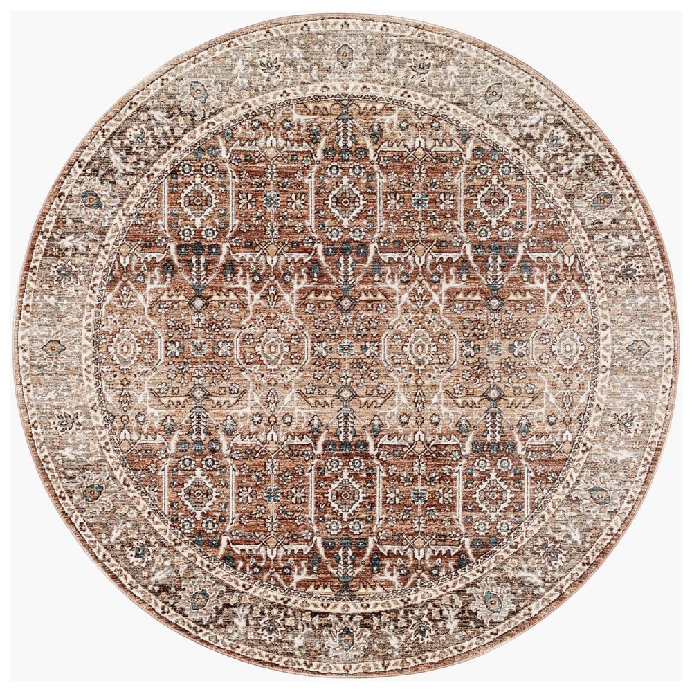 Surya Carlisle Oriental 5&#39;3&quot; Round Dusty Pink, Medium Brown, Light Gray, Pale Blue, Brown and Cream Area Rug, , large
