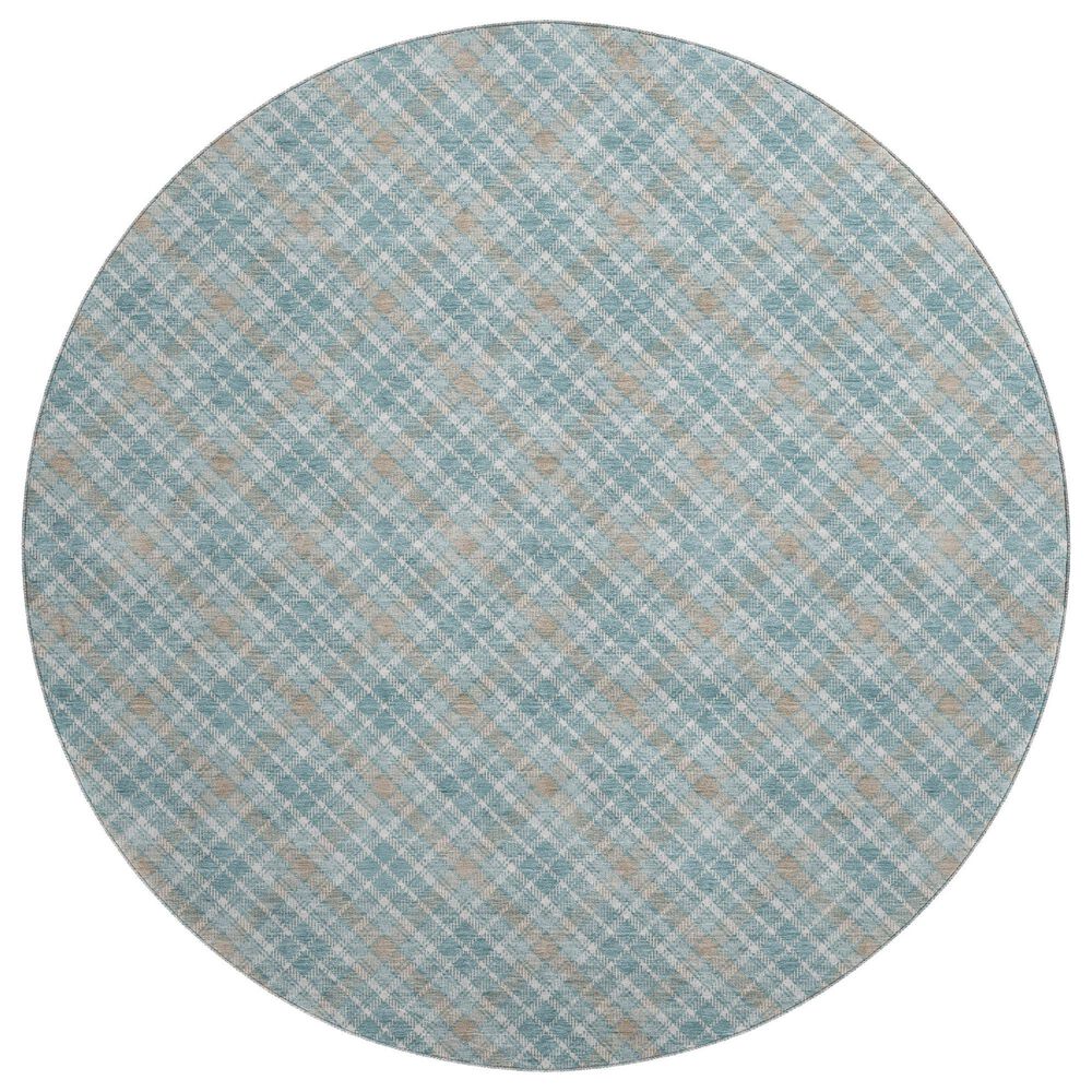 Dalyn Rug Company Soft Essentials Plaid Teal 8" Round Indoor/Outdoor Area Rug, , large