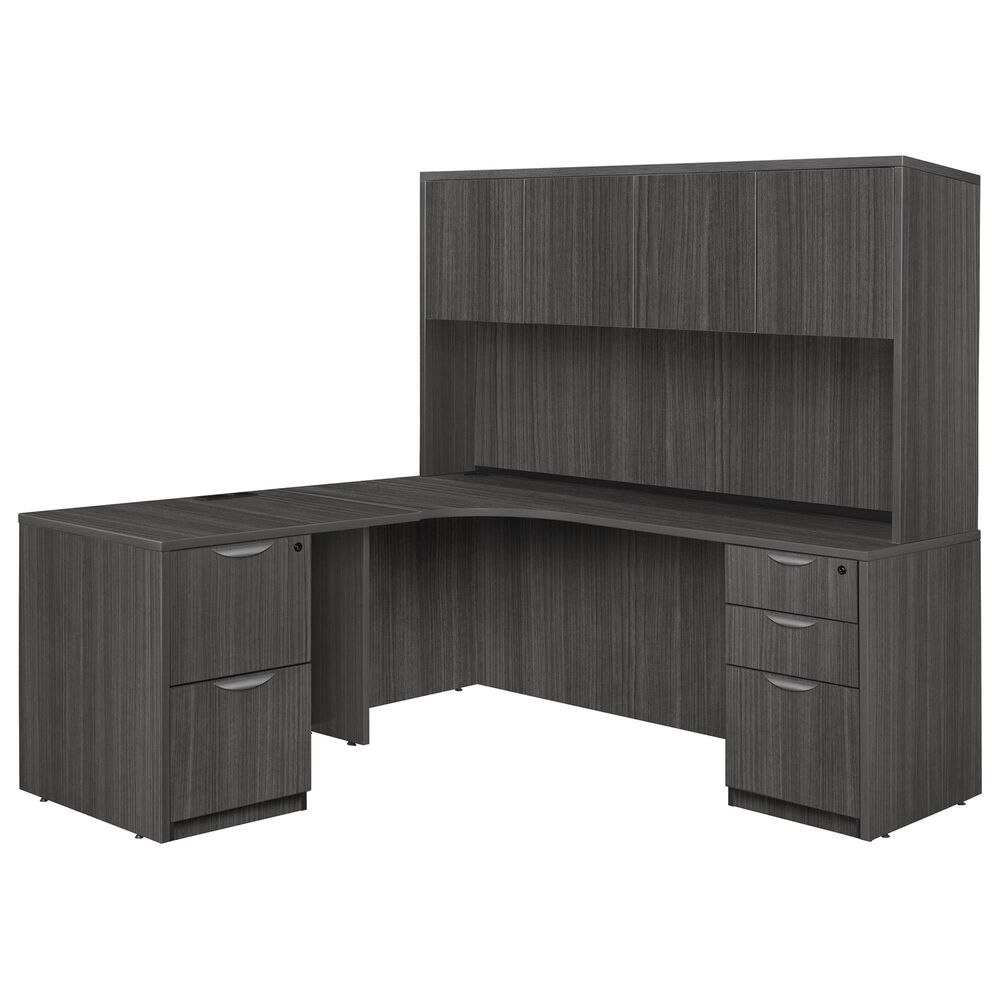 Regency Global Sourcing Legacy 71" Double Full Pedestal Left Corner Credenza with Return & Hutch in Ash Grey, , large