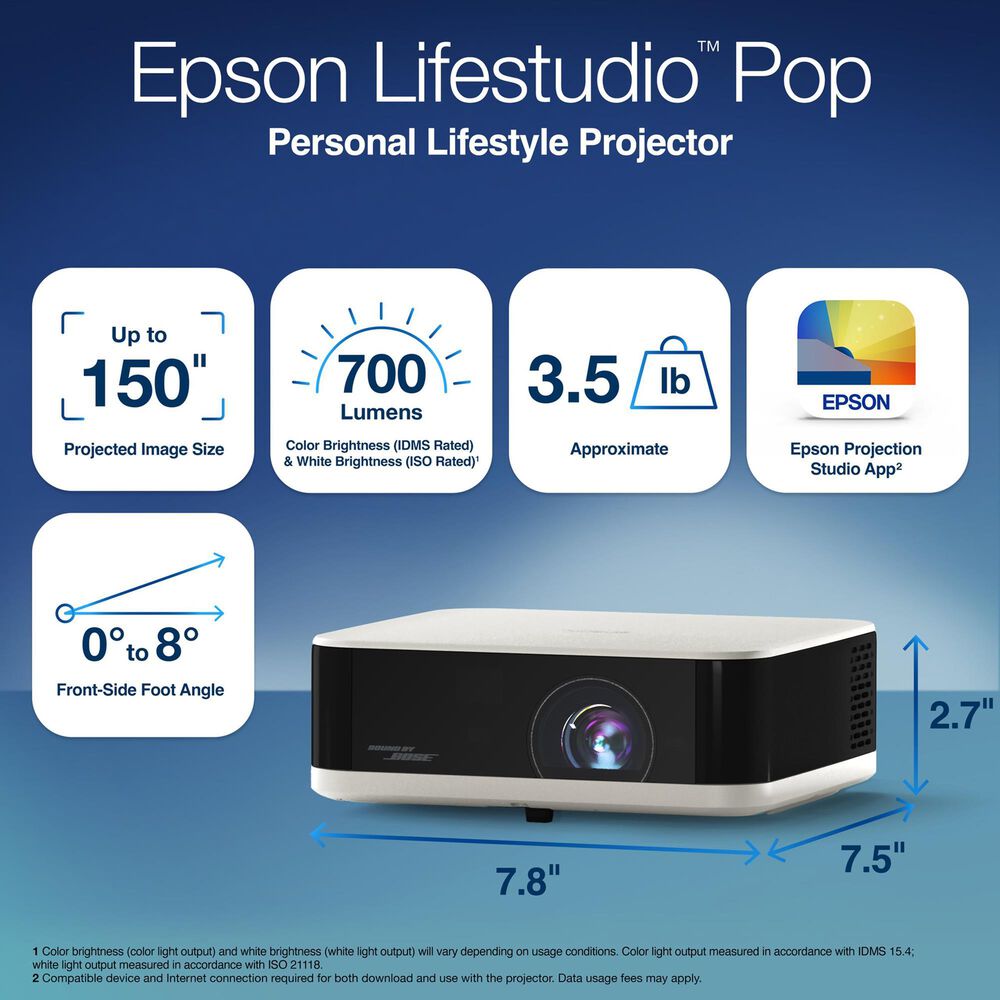 Epson Lifestudio Pop Full HD Portable Lifestyle Projector with Sound by Bose Technology, , large