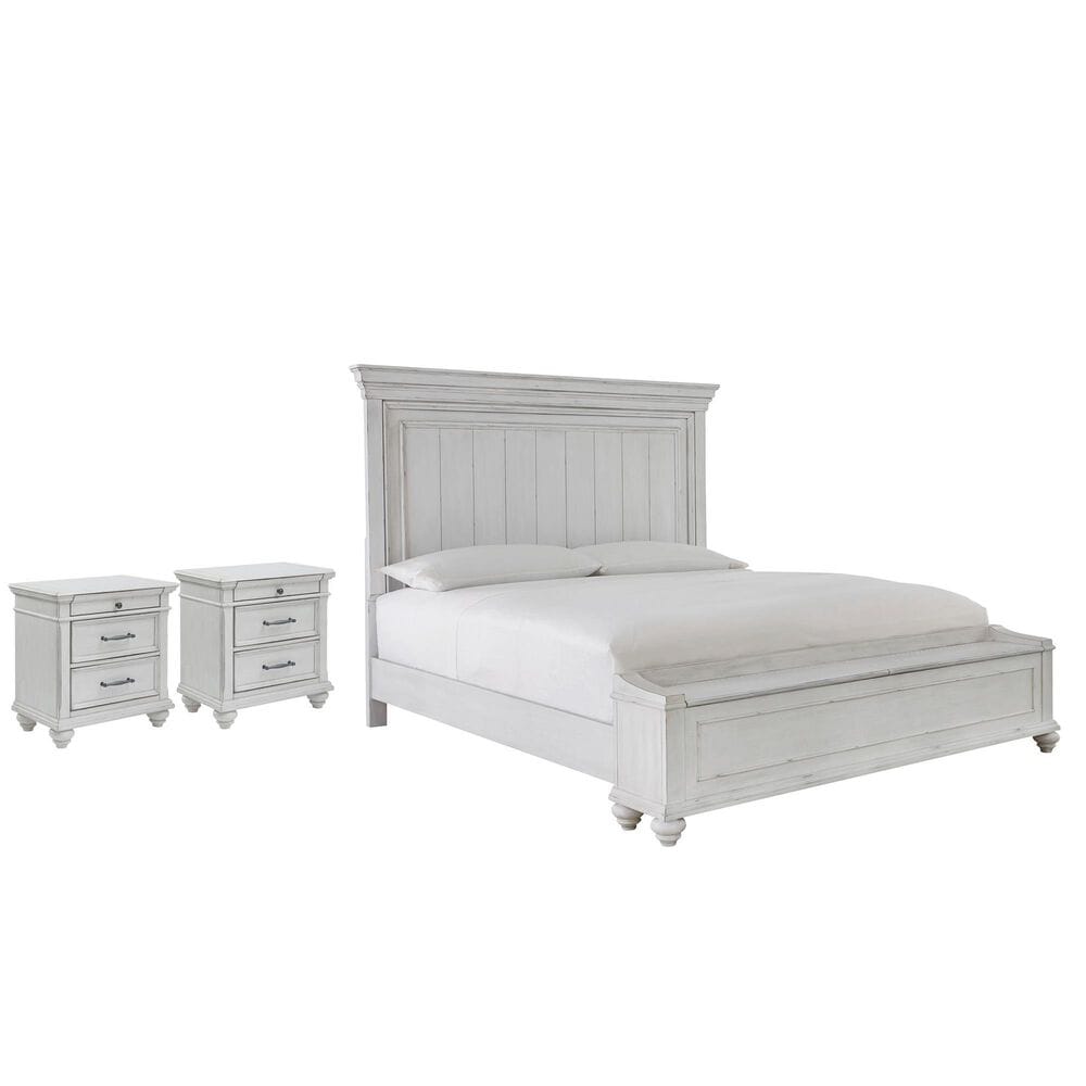 Ashley Kanwyn 3-Piece King Storage Bedroom Set with Nightstands in Whitewash, , large