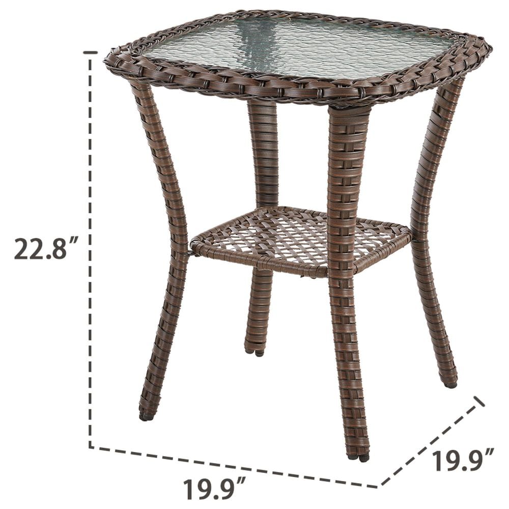 Hearth and Haven 23" Outdoor Wicker Side Table with Glass Top in Brown, , large