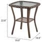 Hearth and Haven 23" Outdoor Wicker Side Table with Glass Top in Brown, , large