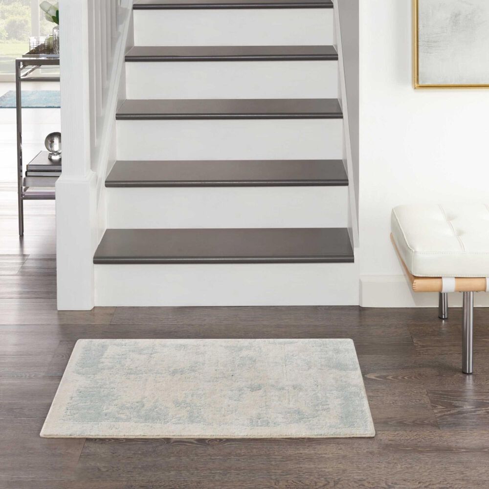 Nourison Harmony 2&#39; x 3&#39; Ivory and Aqua Area Rug, , large