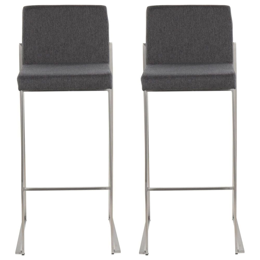 Lumisource Fuji High Back Barstool with Charcoal Fabric in Stainless Steel &#40;Set of 2&#41;, , large