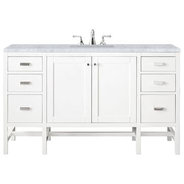James Martin Vanities Addison 60" Single Bathroom Vanity in Glossy White with 3 cm Carrara White Marble Top and Rectangular Sink, , large