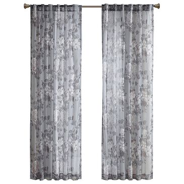 Hampton Park Simone 84" x 50" Rod Pocket and Back Tab Voile Sheer Curtain in Grey, , large