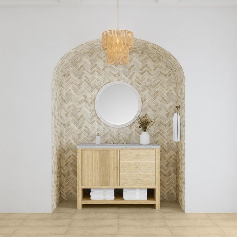 James Martin Vanities Marigot Single 48&quot; Single Vanity in Sun-washed Oak with 3 cm Eternal Jasmine Pearl Quartz Top, , large