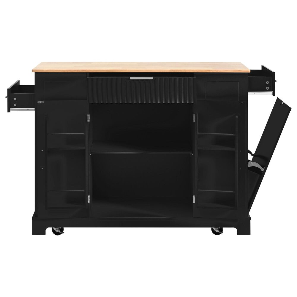 HOMLUX 47" Fluted Kitchen Island with Trash Can Storage Cabinet in Black and Natural, , large