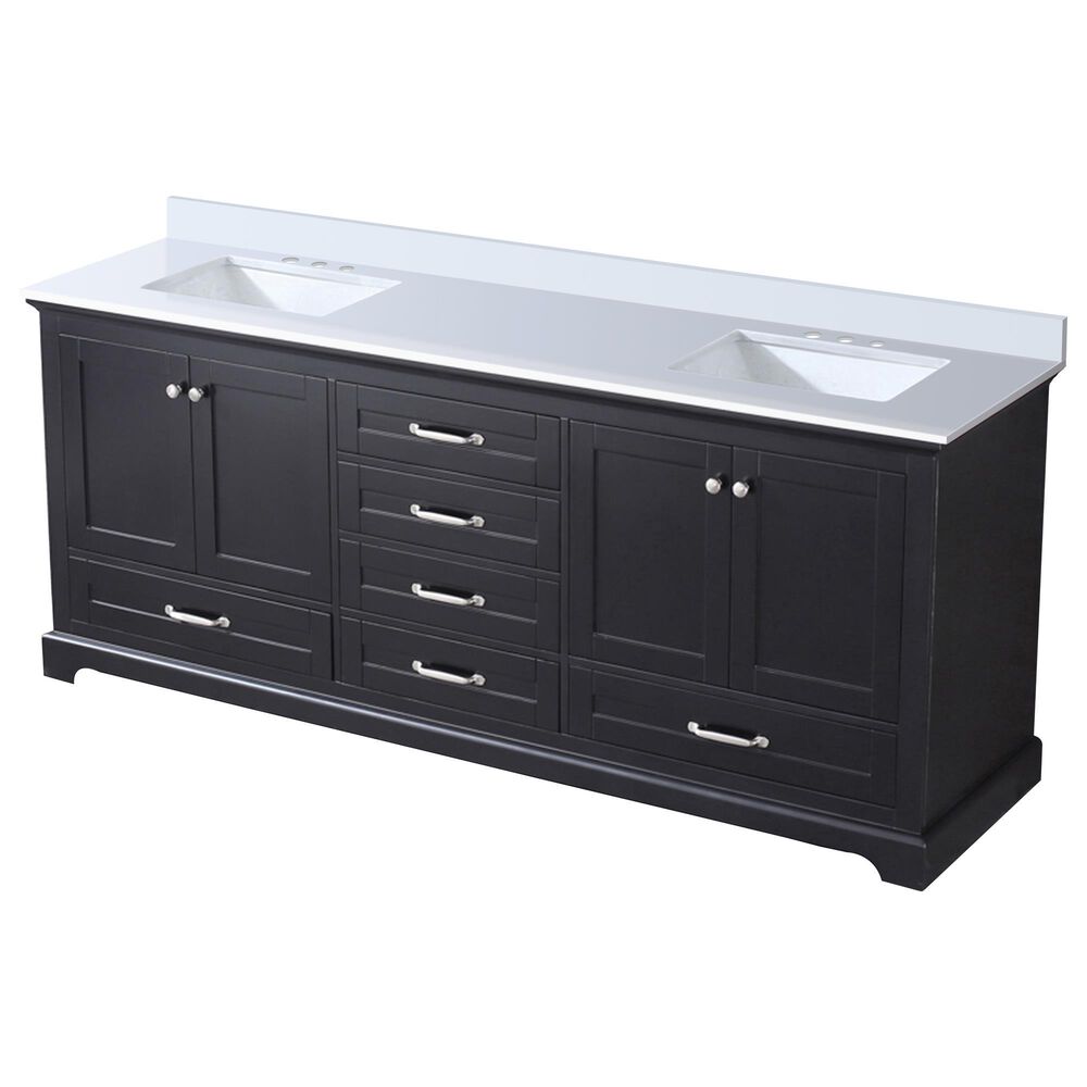 Lexora Home Dukes 80" Double Bathroom Vanity in Espresso with 2 cm White Cultured Marble Top and Rectangular Sinks, , large