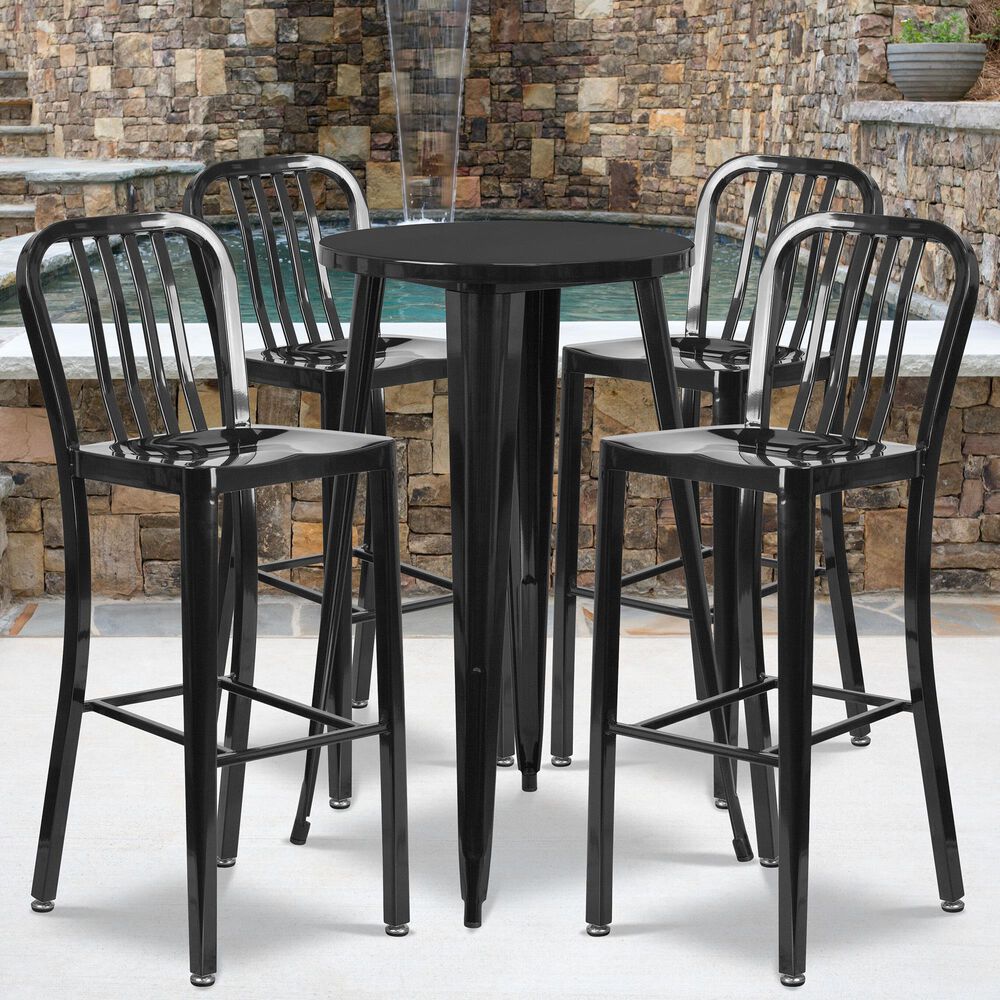 Flash Furniture 5-Piece Metal Bar Table Set in Black, , large