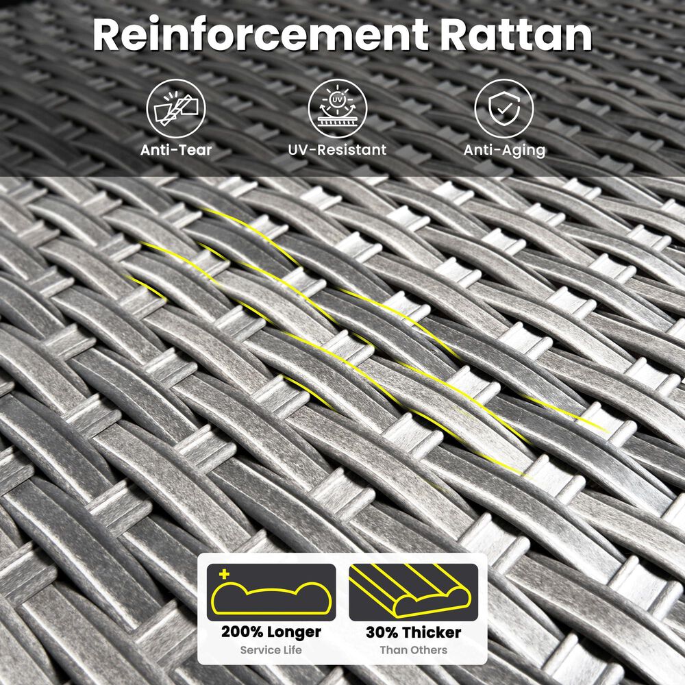 HOMLUX 6-Piece Patio Furniture Set with Swivel Rocking Chairs, High Back Outdoor Wicker Sofa, Grey Rattan in Denim Blue, , large