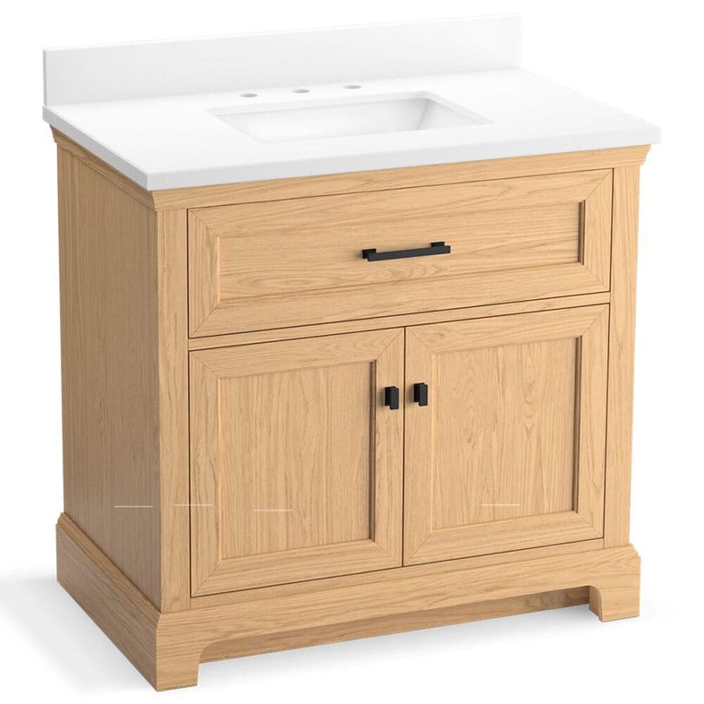 Kohler Charlemont 36" Single Bathroom Vanity in Light Oak with 3 cm White Quartz Top and Rectangular Sink, , large