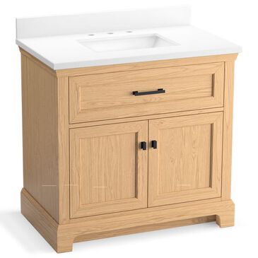 Kohler Charlemont 36" Single Bathroom Vanity in Light Oak with 3 cm White Quartz Top and Rectangular Sink, , large