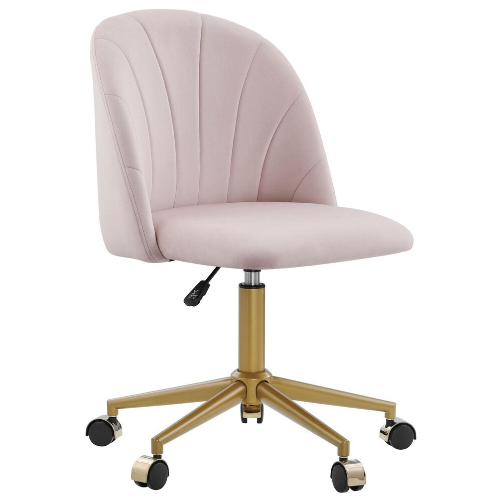 Linon Home Decor Adalynn Swivel Desk Chair with Blush Pink Cushion in Gold, , large