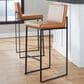 Lumisource Fuji High Back Barstool with Camel Faux Leather in Black (Set of 2), , large