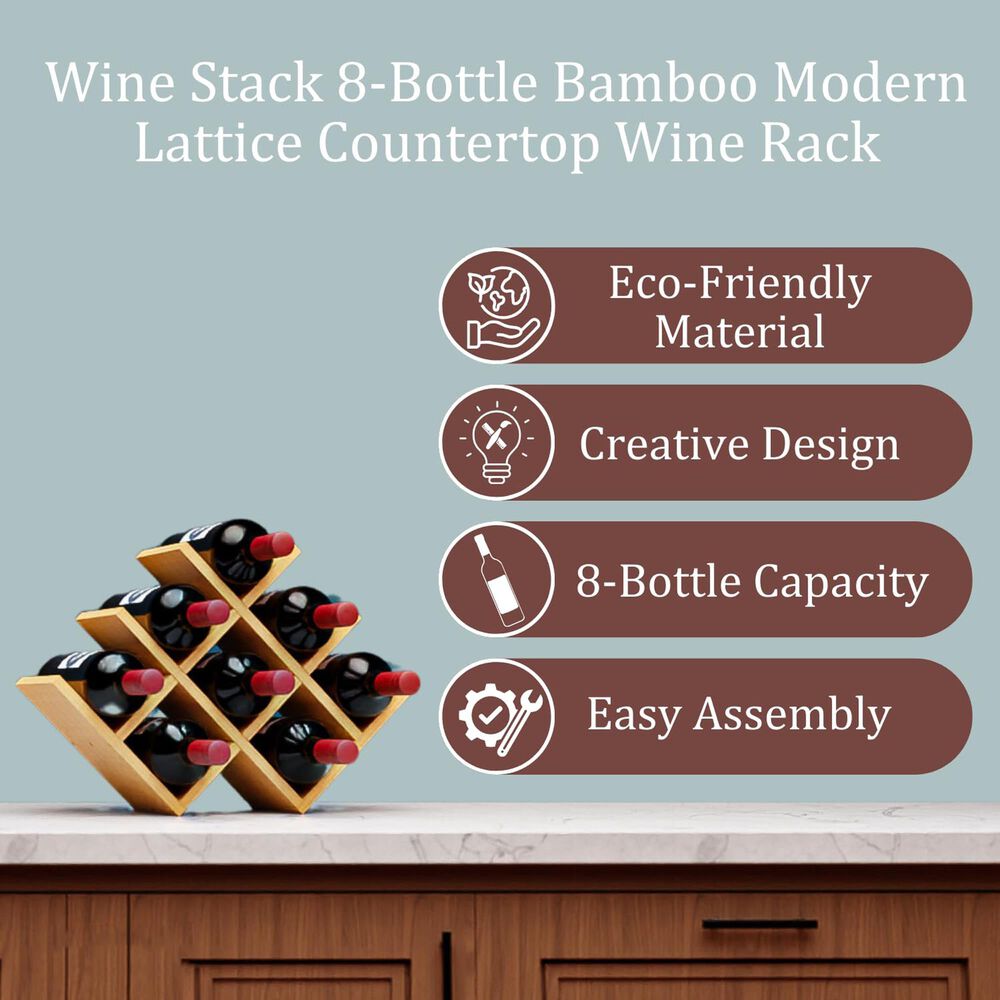 HOMLUX Modern Lattice 8-Bottle Bamboo Countertop Wine Rack in Natural, , large