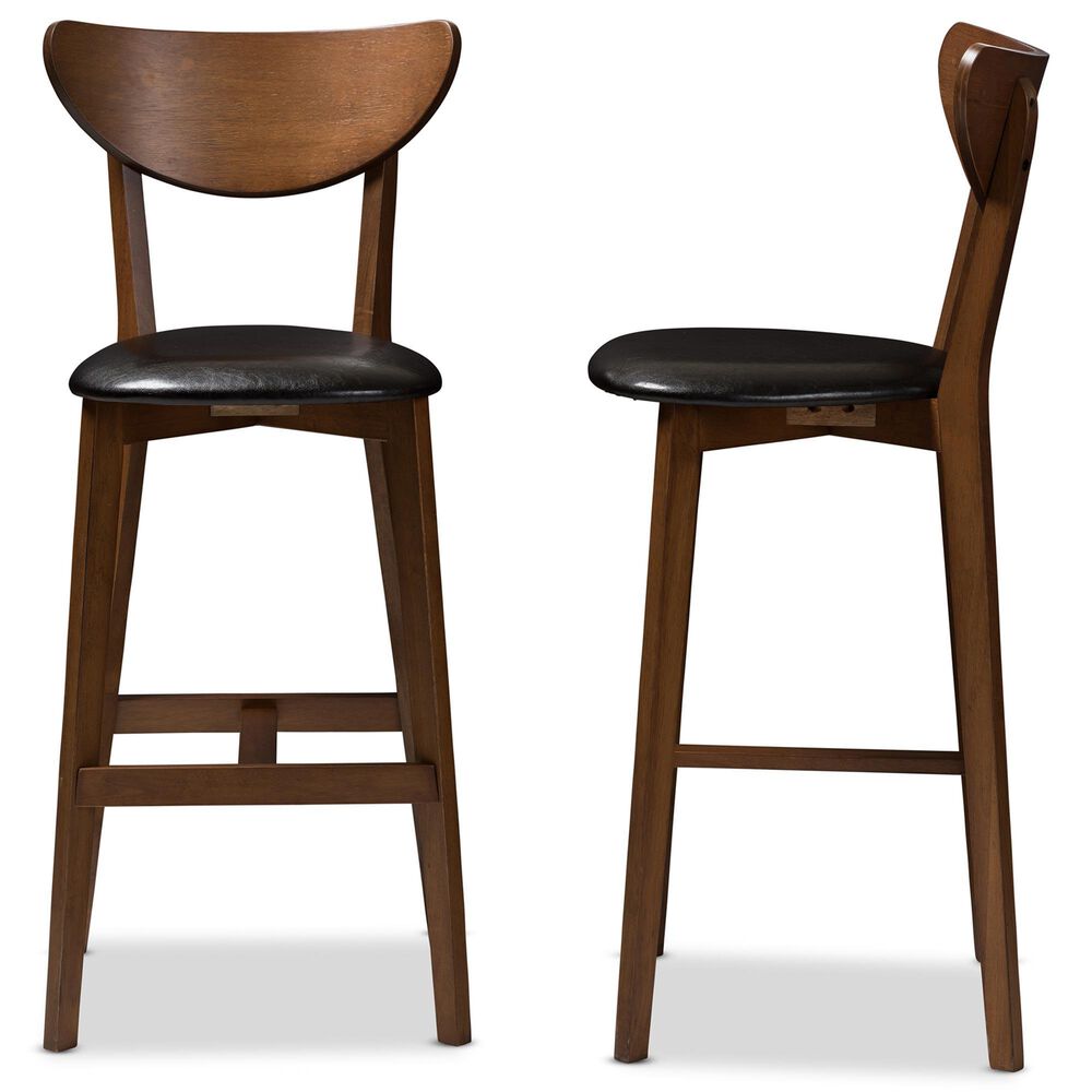 Baxton Studio Eline Bar Stool in Walnut (Set of 2), , large