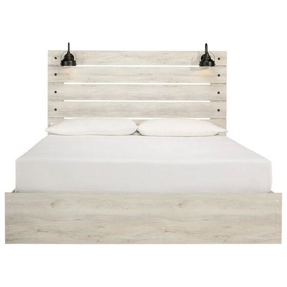 Signature Design by Ashley Cambeck King Double Storage Bed in Whitewash with Lighting