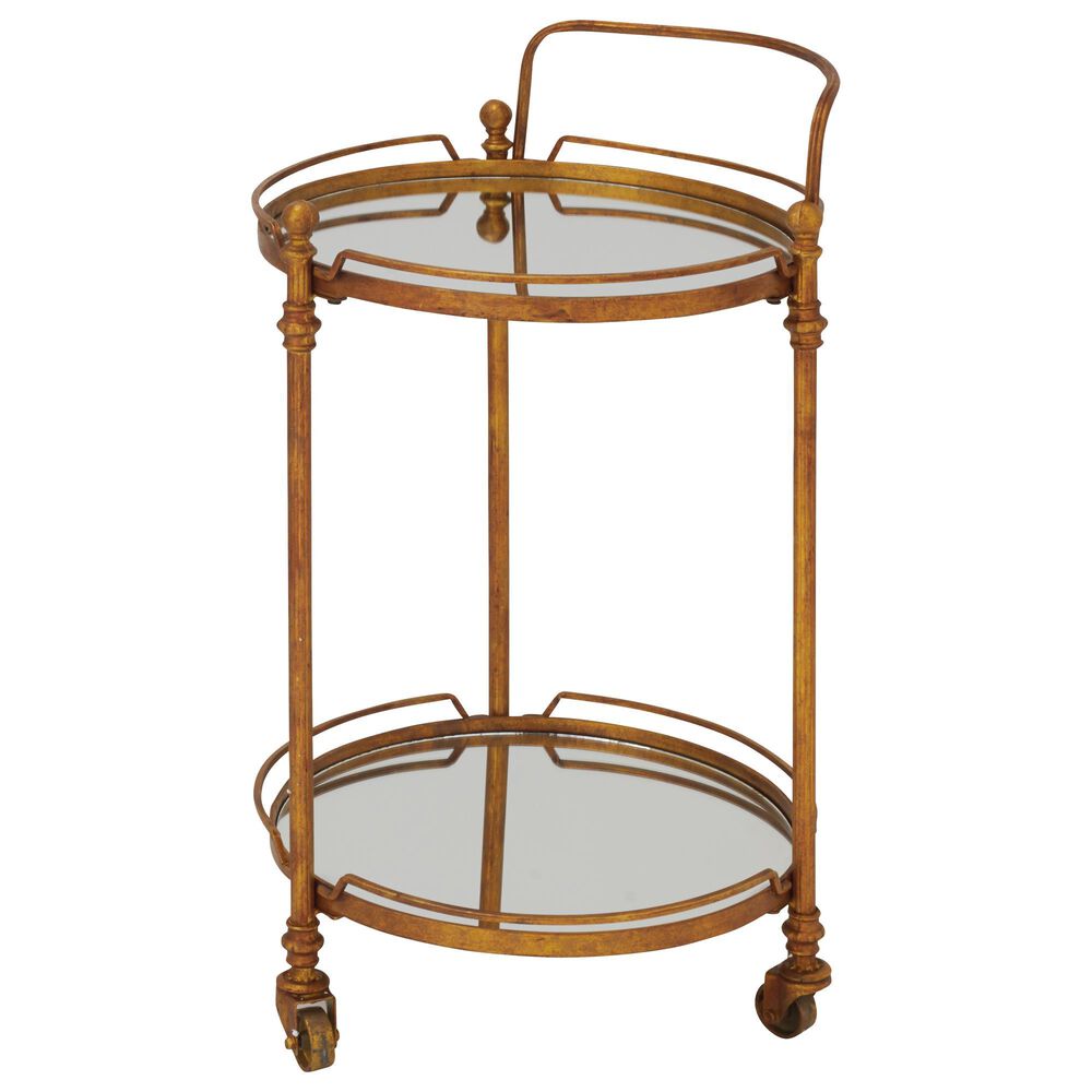 Maple and Jade Round Bar Cart in Brass, , large