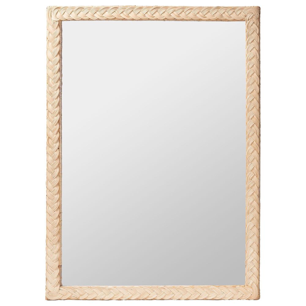 bali & pari Lanica Japandi Sun Bleached Rattan Wall Mirror in Pale Brown, , large