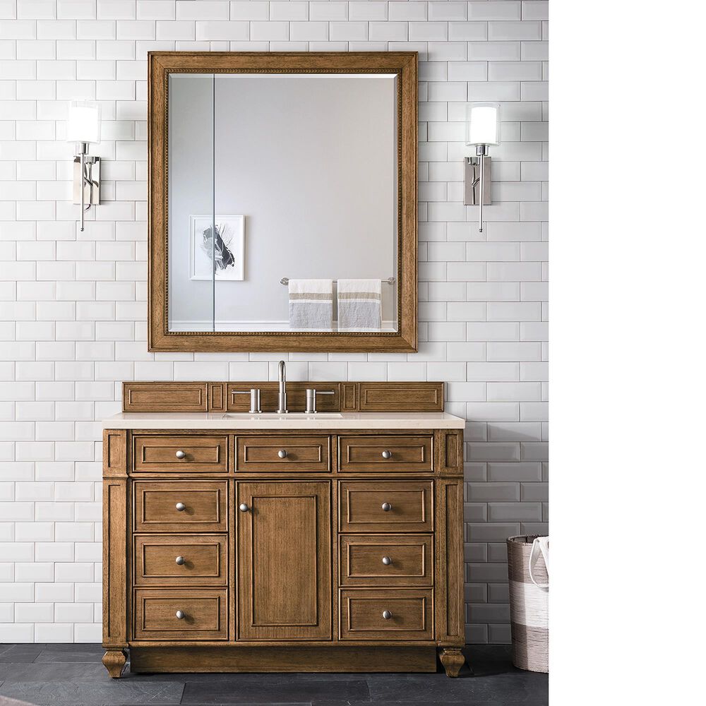 James Martin Vanities Bristol 48&quot; Single Bathroom Vanity in Saddle Brown with 3 cm Eternal Marfil Quartz Top and Rectangular Sink, , large